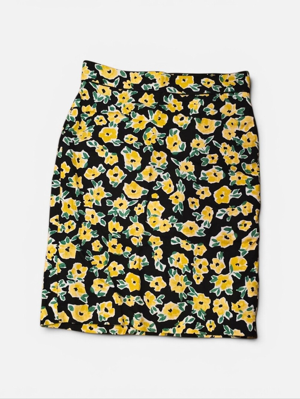 Ann Taylor Women's Black Floral Pencil Skirt with Yellow Flowers